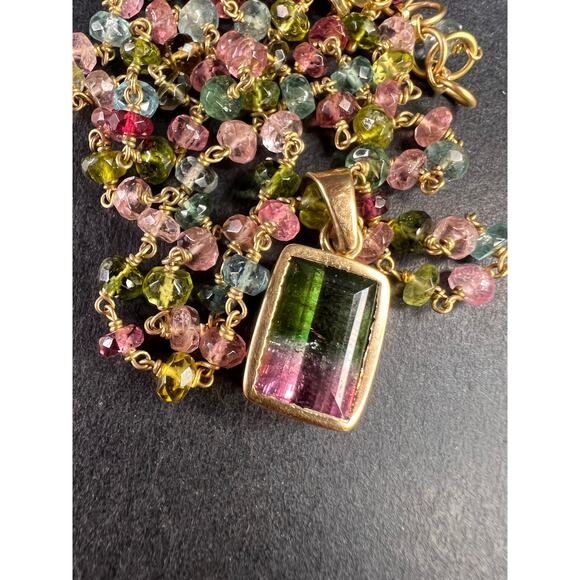 Vintage 14k & 18k gold watermelon tourmaline pendant necklace - Picture 12 of 16